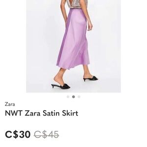 Zara Women's Lilac Satin Midi Skirt. Medium